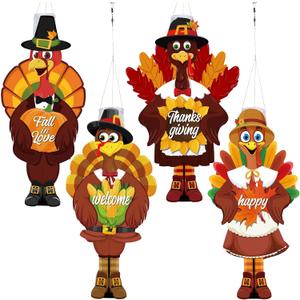 4 Pcs Turkey Windsock Thanksgiving Windsocks Yard Decorations Flag Fall Garden Windsock for Outside Fade Resistant Flag for Thanksgiving Yard Party Decorations