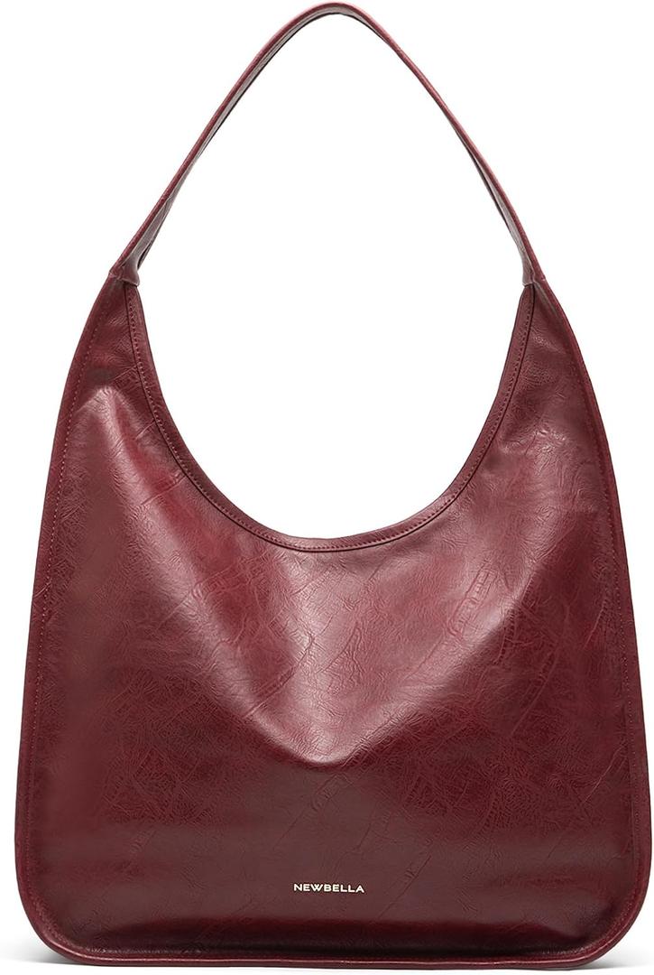 NEWBELLA Hobo Purse, PU Leather Shoulder Bag, Tote Handbag for Work and Travel (Burgundy)