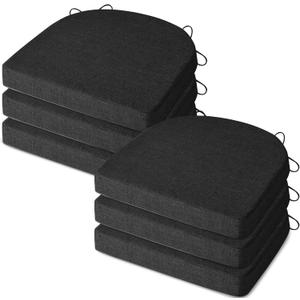 MineCozy Chair Cushions for Dining Chairs 6 Pack Indoor Seat Cushions with Ties and Washable Cover Non Slip Seat Pad for Kitchen Dining Room 16"X16"X2",Black