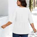 Plus Size Tops for Women 3/4 Lace Sleeve Shirts V Neck Blouses Casual Loose Tunic Tops to Wear with Leggings (XL)