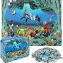 LELEMON 100 Pieces Puzzles for Kids Ages 4-8 Year Old Underwater World Theme Dolphins Fishes Jigsaw Puzzle for Children Learning Ocean Educational Puzzles Toys for Boys and Girls