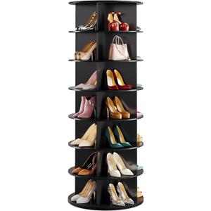 SpaceAid Black 7-Tier Spinning Rotating Shoe Rack Organizer, Shoe Display Tower Lazy Susan, Revolving Shoes Rack StorageOrganization, 360 Vertical Bags Holder Rotate Organizer (7 Tier, 63" H)