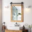 Farmhouse Barn Door Mirror 22x32 Rustic Decorative Vanity Mirrors Wall Decor Mirror for Bathroom Living Room Entryway (Brown)