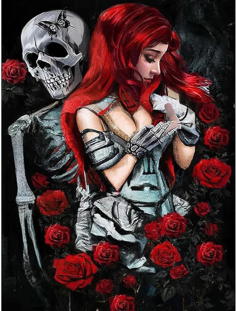 3 x Amz Camel 5D Diamond Painting Kit for Adults, 30x40cm Skull with Flowers and Girl, DIY Crystal Art Home Wall Decor, Unique Gift for Beginners