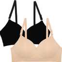 Fruit of the Loom Women's Seamless Wire Free Push-up Bra (40B, Black Hue/in the Buff 2-pack)