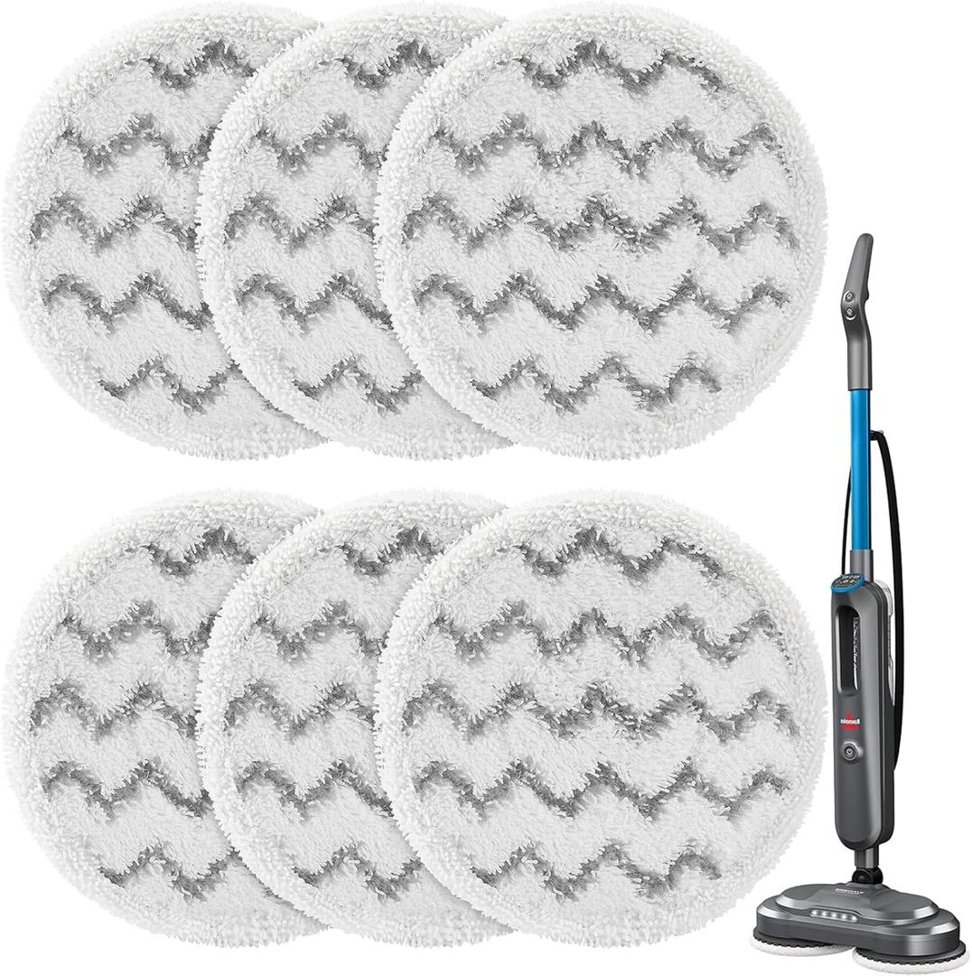 6 Pack 3897A / 3712 Rotating Steam Mop Pads Replacement for Bissell SpinWave SmartSteam Scrubbing Steam Mop Cleaner Models 3897A/3712 ONLY, Washable Reuseable Refill Pads