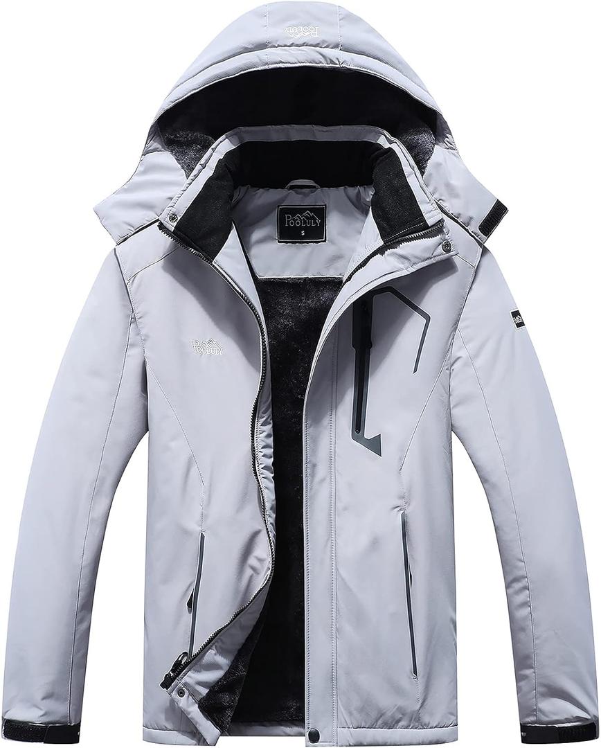 Men's Ski Jacket Warm Winter Waterproof Windbreaker Hooded Raincoat Snowboarding Jackets (Gray, XXL)