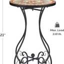 VONLUCE Outdoor Side Table and Mosaic Plant Stand, 21" Round End Table with 14" Ceramic Tile Top for Patio Porch Decor, Indoor and Outdoor Accent Table, Small Coffee Table for Home Garden, Quilt Star