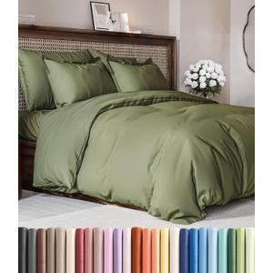 Duvet Cover Full Size Set - Extra Soft Full Duvet Cover 80" x 90" with 2 Pillow Shams - Hotel Luxury, Easy Care & Fade Free w/ Zipper Closures & Ties - All Season, Comfy and Breathable (Sage Green)