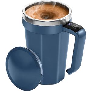 Self Stirring Coffee Mug with Temperature Display, 18 oz Rechargeable Self Stirring Mug with Lid, Automatic Self Stirring Cup, Coffee Mug with Stainless Steel for Coffee, Milk, Beverages, Blue