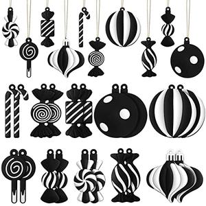 Panelee 20 Pcs Christmas Candy Tree Ornaments PVC Christmas Candy Cane Lollipop Ornament Xmas Hanging Decors Birthday Party Decoration Crafts for Holiday Xmas Tree Party (Black and White)