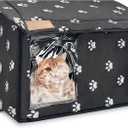 Fhiny Stray Cats Shelter, Waterproof Outdoor Cat House Foldable Warm Pet Cave for Winter Wild Animal Tent Bed Anti-Slip Kitten Cave for Feral Cat Dog Puppy Weatherproof Black (L: 17.7" x 15" x 16.5")