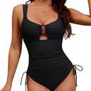 BMJL Womens One Piece Swimsuit Ruched Tummy Control Bathing Suit Drawstring Cutout Modest Swimsuits S/, Black
