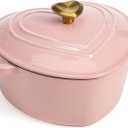 Paris Hilton Enameled Cast Iron Dutch Oven Heart-Shaped Pot with Lid, Dual Handles, Works on All Stovetops, Oven Safe to 500F, 2-Quart, Pink