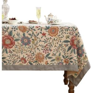 bilin gaier Designer Vintage Linen Rectangular Tablecloth,French Rustic Floral Table Cloth with Colorful Pattern,Decor Table Cover for Kitchen,Dining,Tea Party,Home,Christmas,55"*87"