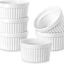 MALACASA Ramekins 8 oz Oven Safe, Porcelain Creme Brulee Ramekins Pudding Custard Cups Ceramic Souffle Dishes Ramakan Ramiken Ramicans Baking Bowls Set of 6, White, Series RAMEKINDISH