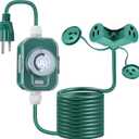 Feekoon 20FT Outdoor Extension Cord with Timer, 2 Outlet Plugs, 16AWG SJTW Green Splitter with Weatherproof Covers, Wire Grounded with Multiple Outlets for Halloween Christmas Landscaping Light