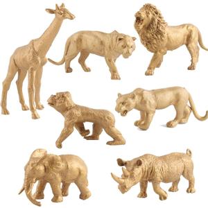 7PCS Gold Safari Animals Figures Toy Wild Animal Plastic Figurines Gift for Kids