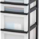 IRIS USA Plastic Drawer Storage Organizer Rolling Cart, with Wheels Casters, 4-Drawers, for Classroom Art Craft Supplies Dresser Closet Bathroom Laundry Room, Black/Pearl