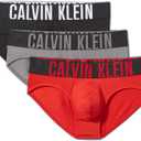 Calvin Klein Men's Intense Power 3-Pack Hip Brief, Black, Grey Sky, Pompeian Red, Medium