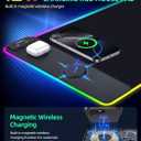 Wireless Charging Mouse Pad, RGB Gaming Mousepad, 31.5"x15.7" Extra Large Desk Pad, 13 Light Modes, Ultra-Smooth Surface, Non-Slip Base, Waterproof Computer Keyboard Mat for MacBook, PC, Laptop, Black