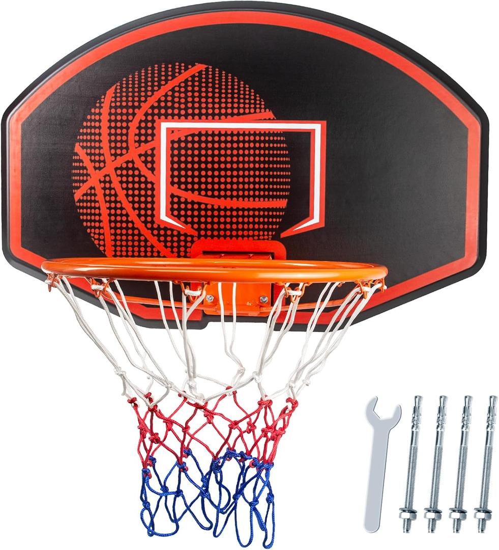 Large Wall Mounted Basketball Hoop, 36"x24" Shatter-Proof Backboard with 18" Rim & Anti-Tear Net, Indoor Outdoor Basketball Hoop for Family Fun with Kids Adults