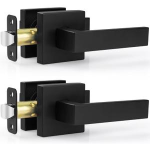 Estmoon 2 Pack Passage Door Levers, Matte Black Door Knobs Interior Square Door Handles, Heavy Duty Non-Locking Leversets Hall Closet Handles, Reversible for Right & Left Sided Doors