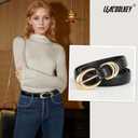 LEACOOLKEY Women's Leather Belt for Jeans Dress Pants Fashion Ladies Leather Belt with Gold Buckle (Black)