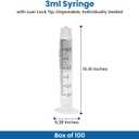 3ml Syringe with Luer Lock Tip, Disposable, Individually Sealed, TKMD, Box of 100, (No Needles Included)