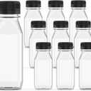 10 Pcs 8 oz Plastic Juice Bottle Reusable Transparent Bulk Beverage Containers with Black Lids for Juice, Drinking Milkshake Tea, Milk, Juicing Smoothie Water and Other Beverages, Fridge Storage