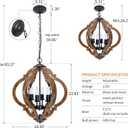 Farmhouse Rustic Wooden Chandelier, 6-Light Farmhouse Hanging Light Fixture with Black Metal & Brown Wood, for Dining Room, Kitchen, Living Room, Entryway, Foyer, Bedroom, Hallway