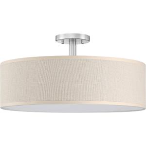 4 Light 18 Inch Semi Flush Mount Close to Ceiling Light Fixture,Off White Fabric Shade Brushed Nickel Finish for Bedroom,Living Room,Dining Room Hallway