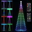 Outdoor LED Christmas Tree 7FT RGB Smart Cone Tree, 295 LED App & Remote Controlled Christmas Lights - DIY Light Show, Music Sync, Timer, IP44 Waterproof Yard Lawn Patio Holiday Decorations