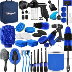 Qydipclin 42Pcs Car Detailing Kit, Car Detailing Brush Set, Car Wash Cleaning Kit, Car Detailing Brushes, Professional Car Care Kit for Interior Exterior Wheels, Blue