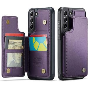 Vinich for Samsung Galaxy S21 FE Wallet Case with Card Holder, RFID Blocking Credit Slots Kickstand Shockproof Phone Cover for Women Men, Purple