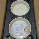 Ceramic 5.1inch Raised Double Bowls Set with Wooden Stand, Elevated Food & Water Bowls for Small Breed Dogs, Cats, Kitty, Weighted Dog Dishes, Pet Bowls(13.5oz, Beige)