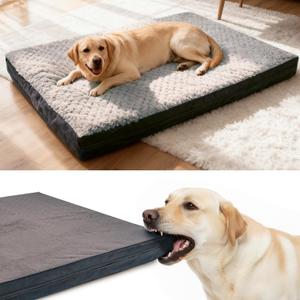 Sytopia Indestructible 44" Dog Bed for Large Dogs  Waterproof, Washable, Removable Cover, Thick Orthopedic Support, Durable Multi- Size Comfort Clearance Indoor Flat Dog Bed, Dark Grey
