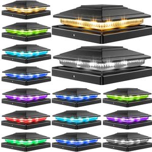 16Pack Solar Post Cap Lights - 8 RGB Color Changing Modes & Multicolor Flow, IP65 Waterproof - for 4x4/6x6 Wood & 4x4/5x5 Vinyl Fence Posts - Outdoor Deck, Patio, Garden Lights (Black)