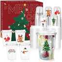 Xuelimei 16oz Christmas Disposable Plastic Cups with Strawless Sip Lids-Xmas Tree Santa Reindeer Snow Cold Drinks, Coffee, Beer, Drinks, Ice Cream, Drinking Cups for Holiday Party Supplies. (100)