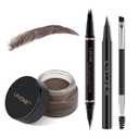 LAVONE Eyebrow Pencil Makeup Kit, with Waterproof 2-IN-1 Microblading Eyebrow Pen, Eyebrow Pomade, Eyeliner and Dual-ended Eyebrow Brush, Brow Pencil Kit for Natural Eyebrows - Black Brown