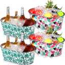 4 Pcs Ice Buckets for Parties 4 Gallon Metal Galvanized Beverage Tub Insulated Drink Tub Beer Bucket Tiki Drink Bins with Handle for Wine Champagne Cocktail Beverage Bottle Cooler, (Tropical)