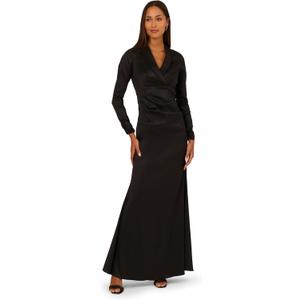 Adrianna Papell Women's Stretch Taffeta Tuxedo Dress, Black, 10