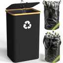 Pakusane Recycling Bin for Kitchen Indoor Home, Large 26 Gallon 100L Recycle Bin with Lid Removeable Reusable Inner Bag Bottle Can Glass Waste Plastice Stickers,Black