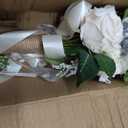 Wedding Bouquets for Bride Bridesmaid,White Champagne Artificial Roses Flowers for Wedding Church Decoration (6.5in)