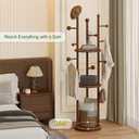 FROMJBEST Solid Wood Coat Rack Freestanding Rotating Clothes Rack with 9 Hooks & 3 Storage Shelves for Purse, Bag, Hat, Coat Hanger Stand for Entryway, Hallway, Office, Mid-Centry, Walnut