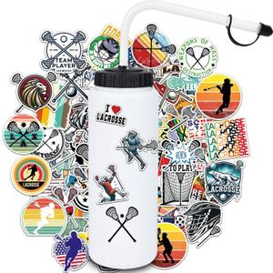 Lacrosse Gifts,1 Pack Lacrosse Water Bottle with Long Straw and 100PCS Lacrosse Stickers Accessories Stuff for Boys Men Player Lovers(1L,BPA,Squeeze)