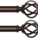 2 Pack Bronze Curtain Rods for Windows 48 to 84 Inch, USFOOK 7/8 Inch Telescoping Splicing Drapery Rods with Twisted Cage Finials
