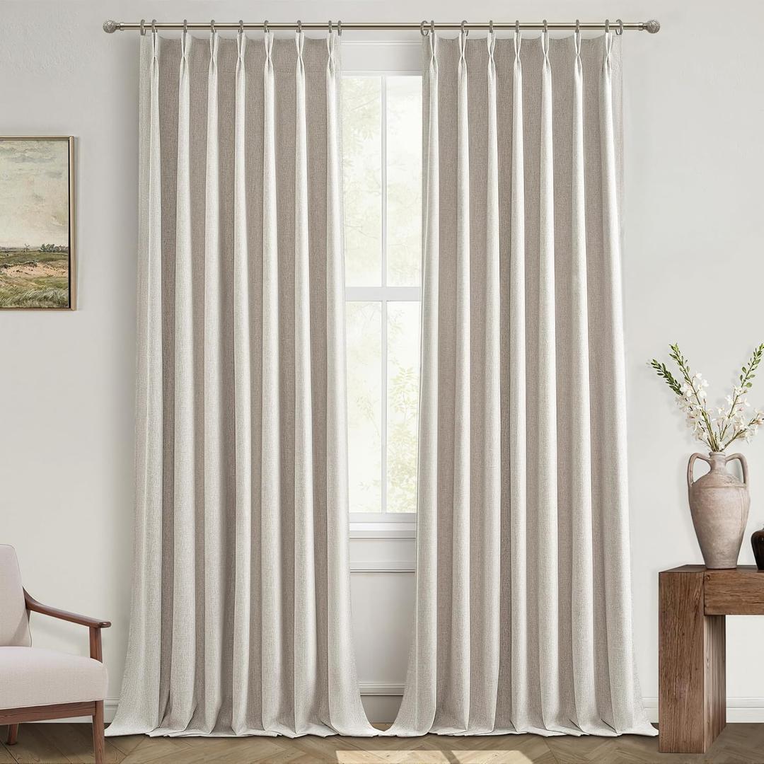Unique Curtains 86 Inches Long for Living Room,Linen Farmhouse Modern Complete Blackout Custom Privacy Curtains for Windows Energy Efficient Closet Cover Pinch Pleated/Back Tab Birch Drapes 2 Panels (Natural)