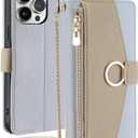 Wallet Case for iPhone SE4 Flip Phone Case Cover with Crossbody Strap Magnetic Zipper Pocket Makeup Mirror PU Leather Shockproof with Kickstand Shell Blue