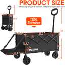 Yozoia 360LBS Heavy-Duty Wagons Carts Foldable 120L Collapsible Wagon Cart with Wheels and Tailgate, Folding Utility Wagon Carts for Groceries, Outdoor Camping, Shopping, Beach, Garden